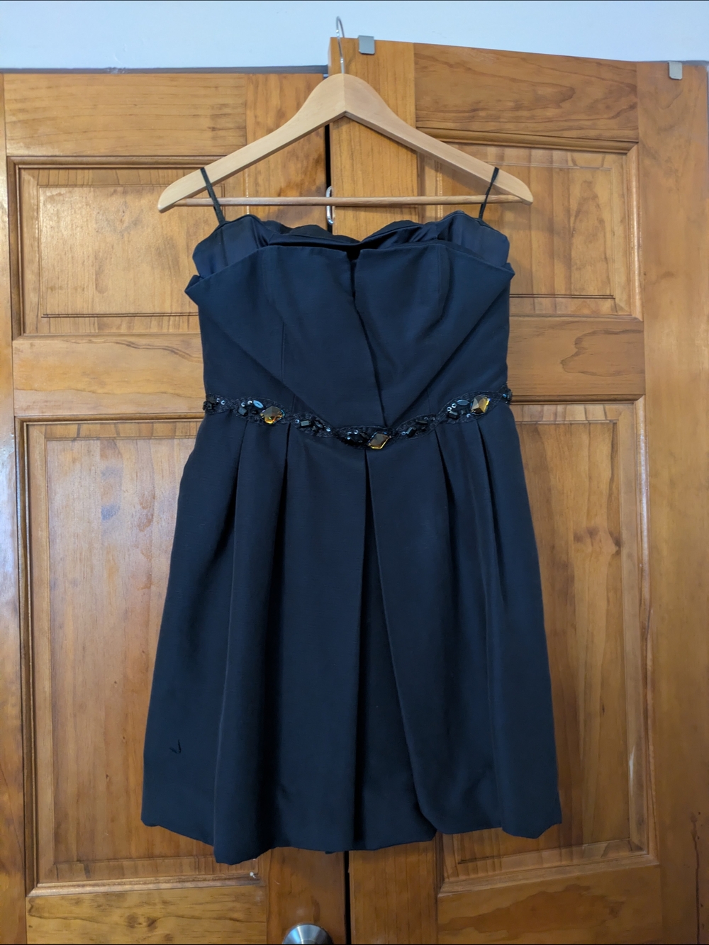 Navy Beaded Waist Strapless Cocktail Dress
